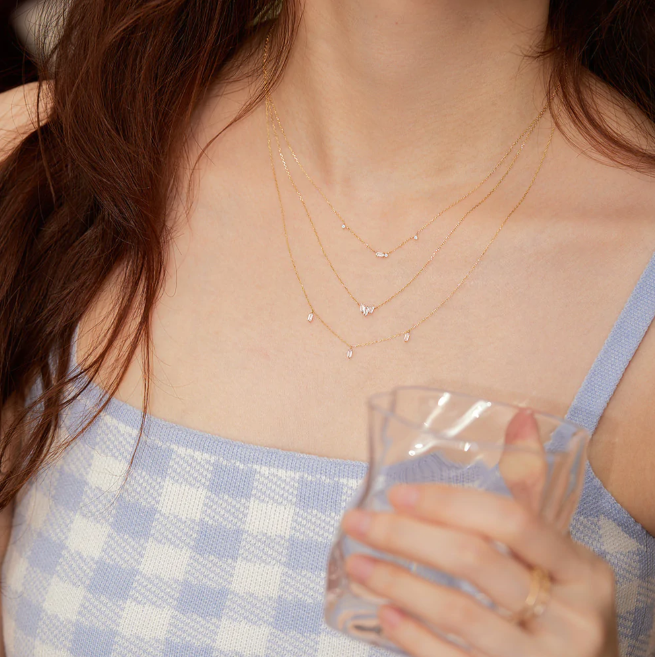 MARINA | Floating Triple Baguette White Sapphire Necklace