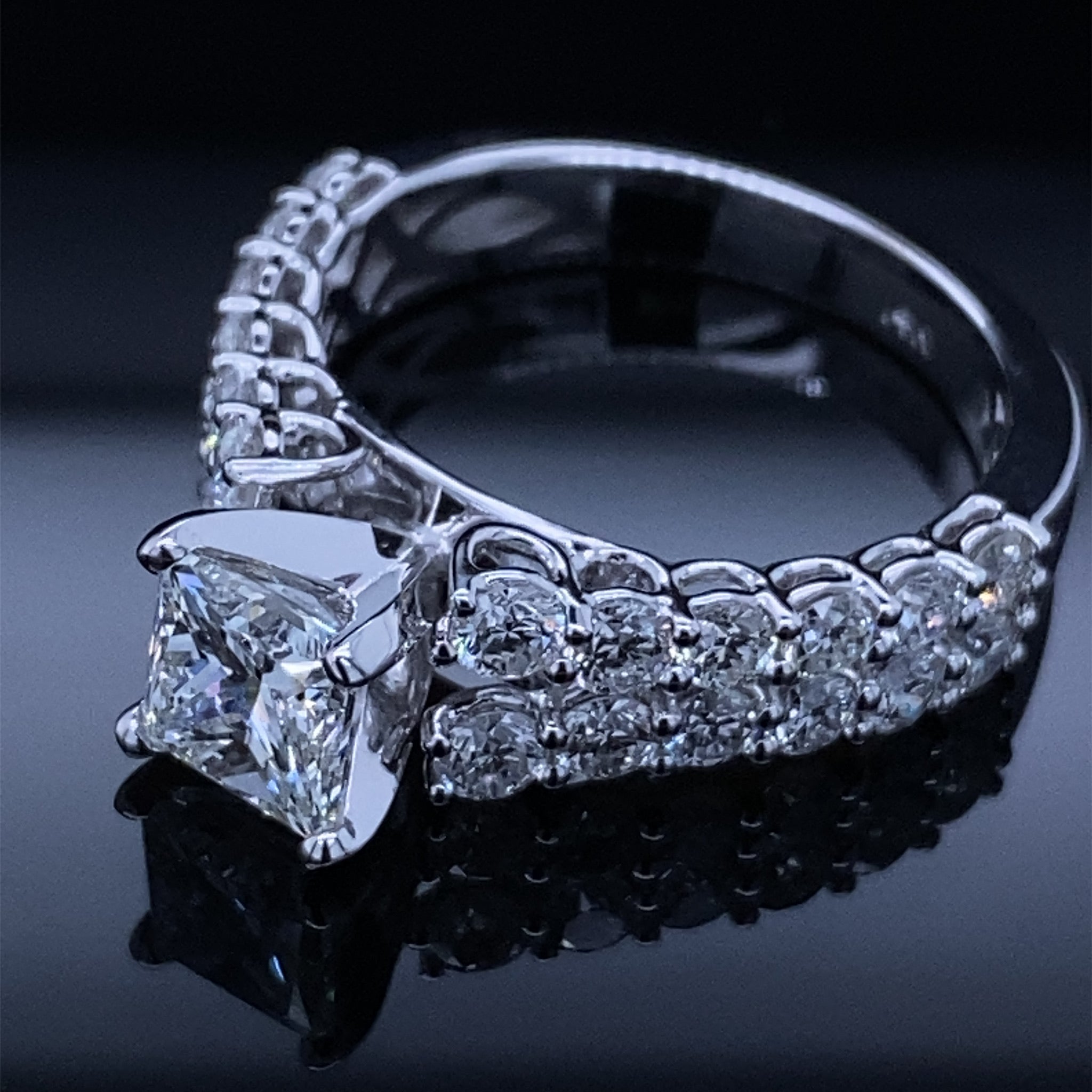 Double Row Princess Cut Diamond Cathedral Ring