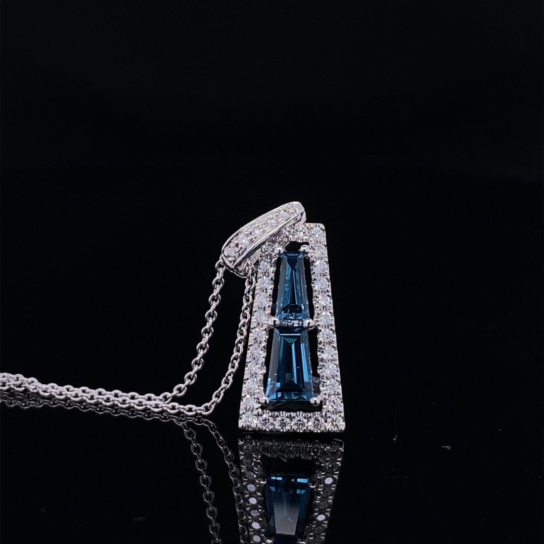 Trapezoid London Blue Topaz with Diamond Frame