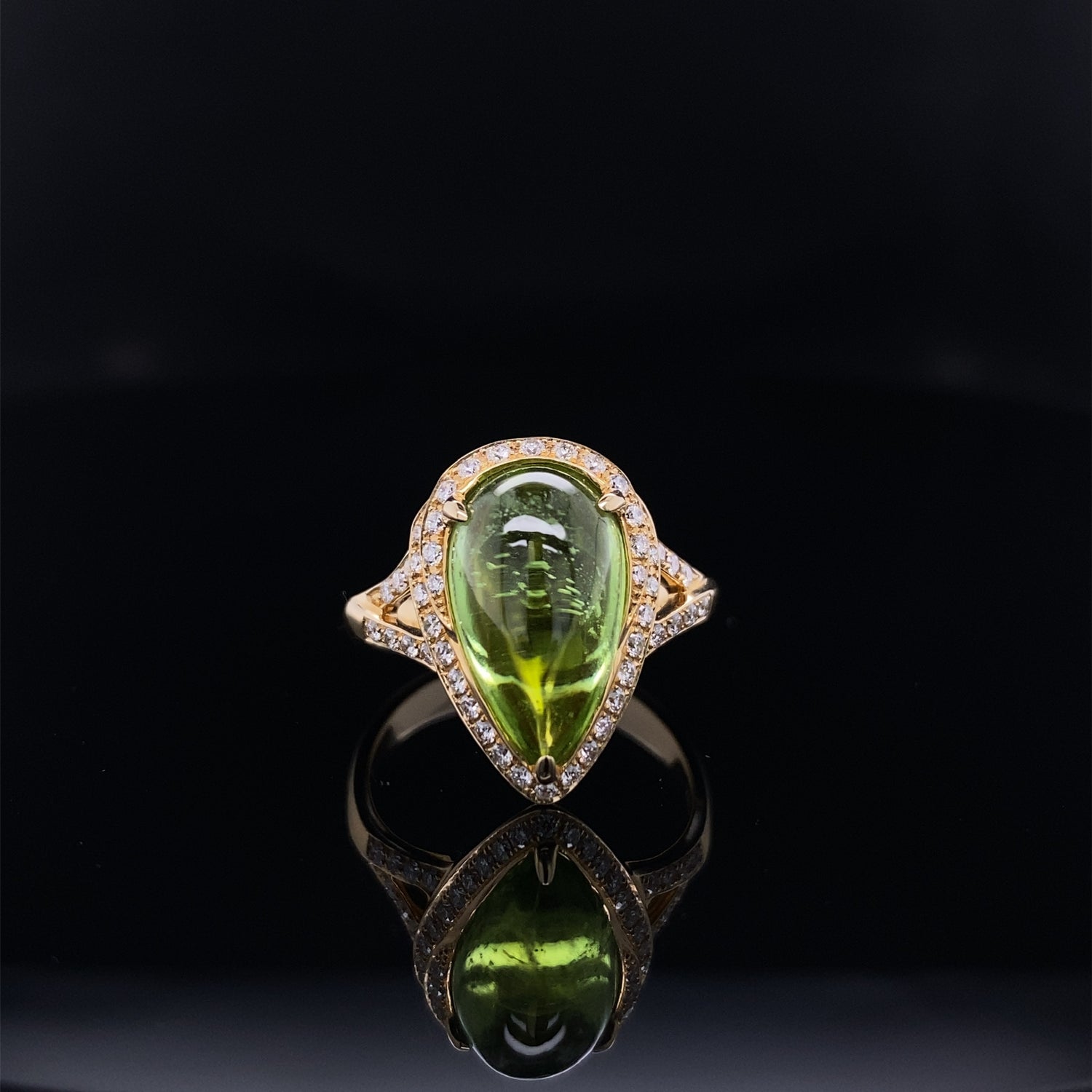 Peridot Glow Diamond Accented Pear Shape Ring