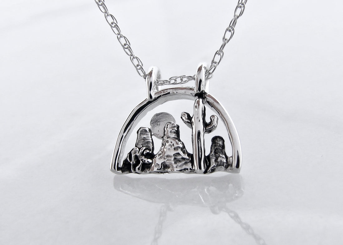 Desert Scape Silver Necklace, Mini Landscape Desert Southwest