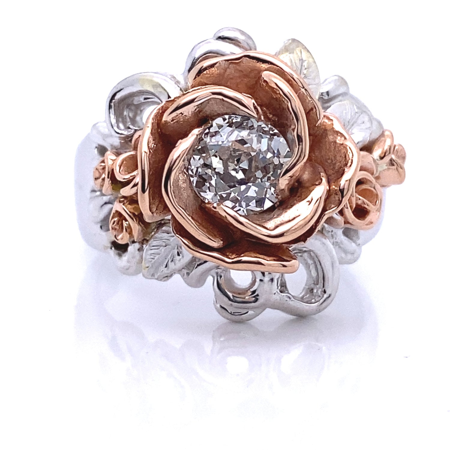 Antique Diamond Rainstorm Roses Two-tone Gold Ring