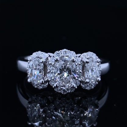 Past Present Future Oval Halo Diamond Ring