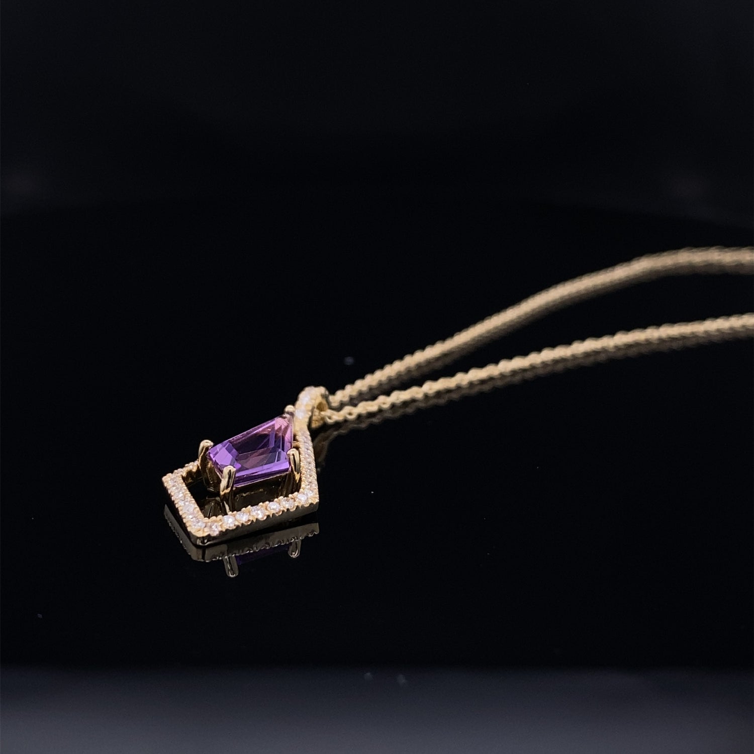 Kite Floating Amethyst Diamond Halo Gold Pendant