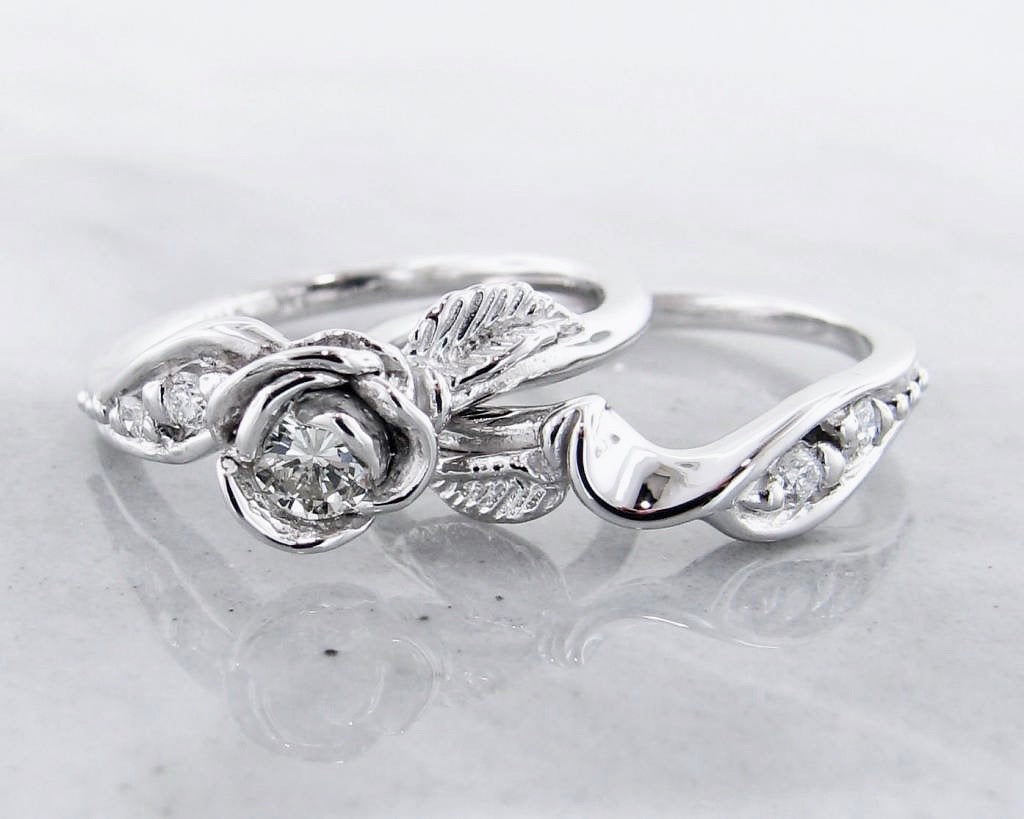 Diamond White Gold Wedding Ring Set, Prize Tea Rose