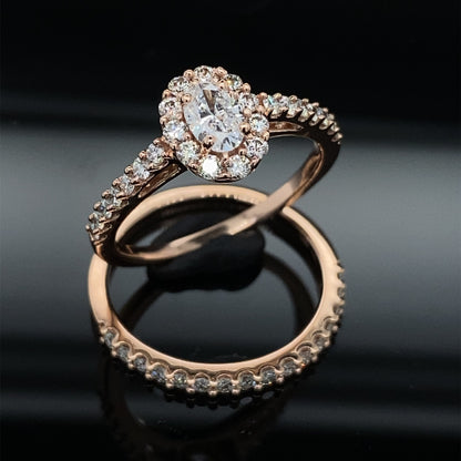 1ctw Oval Cut Diamond Halo Wedding Ring Set