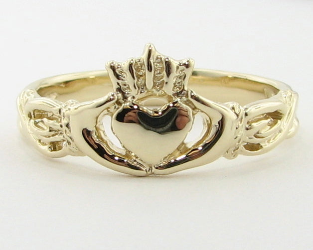 Hand Carved Celtic Knot Irish Claddagh Ring