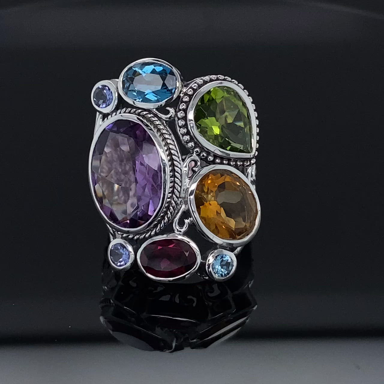 Mixed Gemstone Madeira Ring in Silver