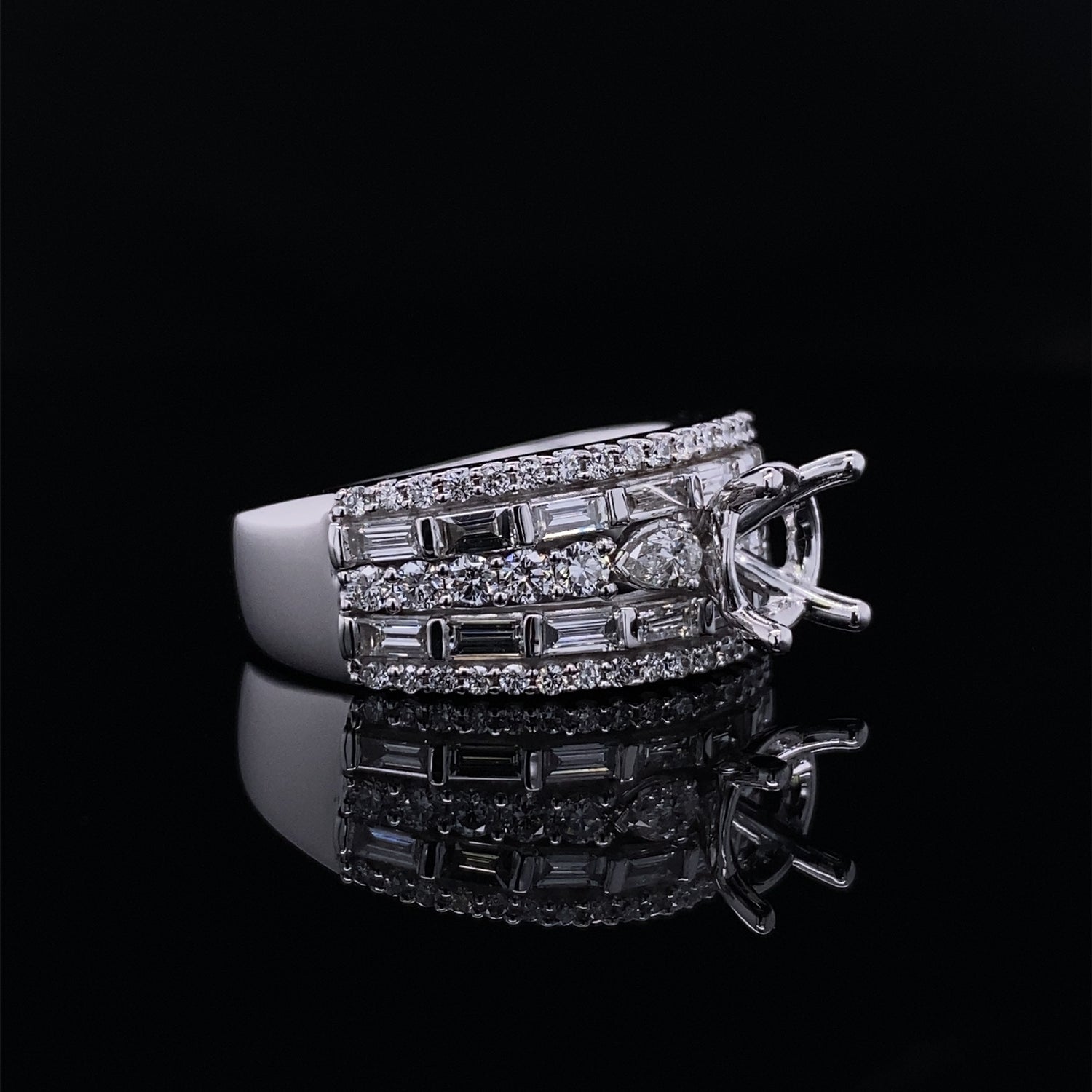 Mixed Diamond Multi Row Semi-mount Wedding Ring