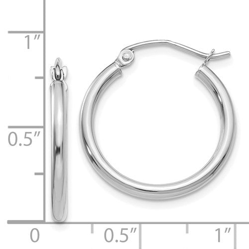 14k White Gold 20mm Polished 2mm Tube Hoop Earrings