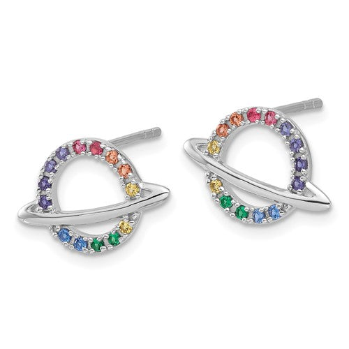 Radiant Rainbow Planet Sterling Stud Earrings