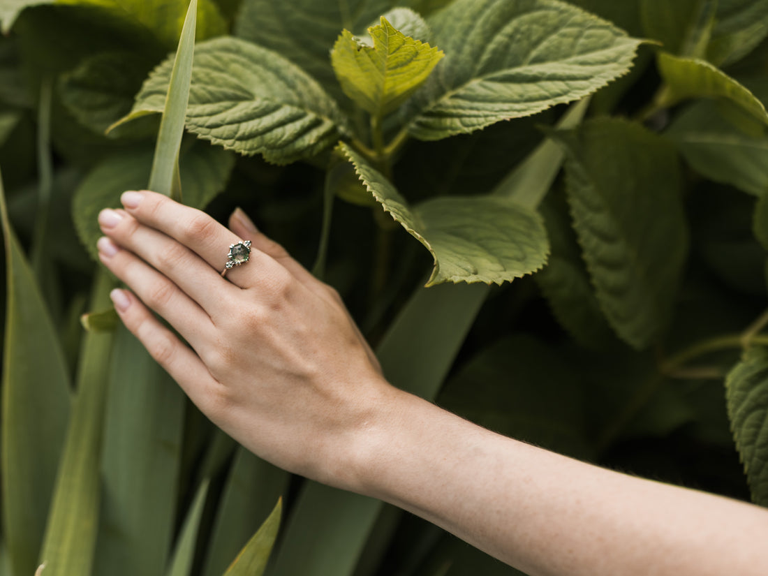 In The Forest Moss Agate Diamond Ring
