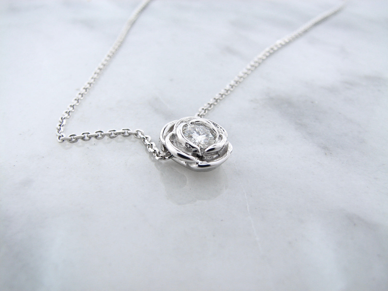 Silver Moissanite April Birthstone Necklace, Rose Slider