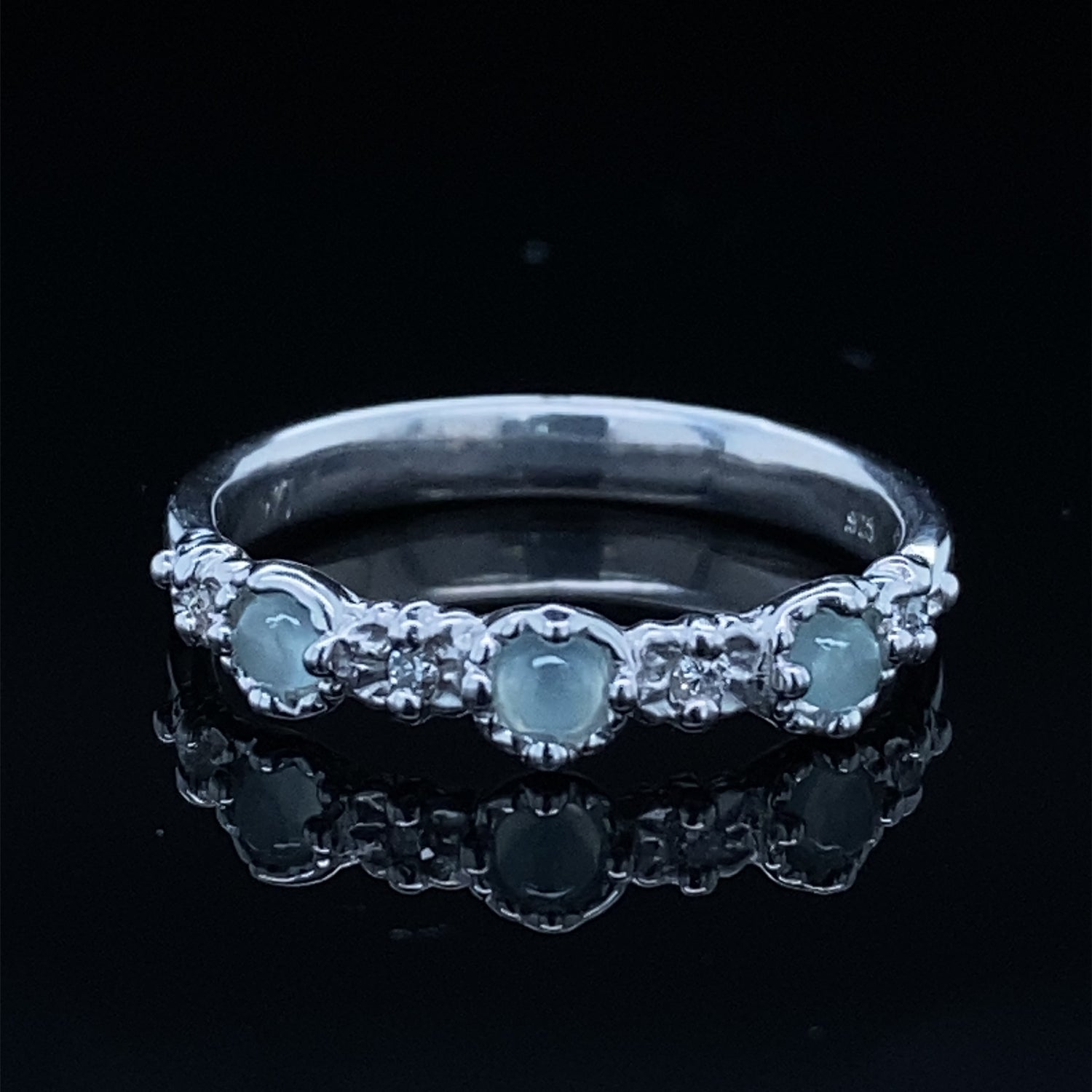 Aquamarine Droplets and Diamond Silver Treasure Band