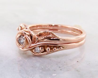 Rose Gold Moissanite Tea Rose Wedding Set