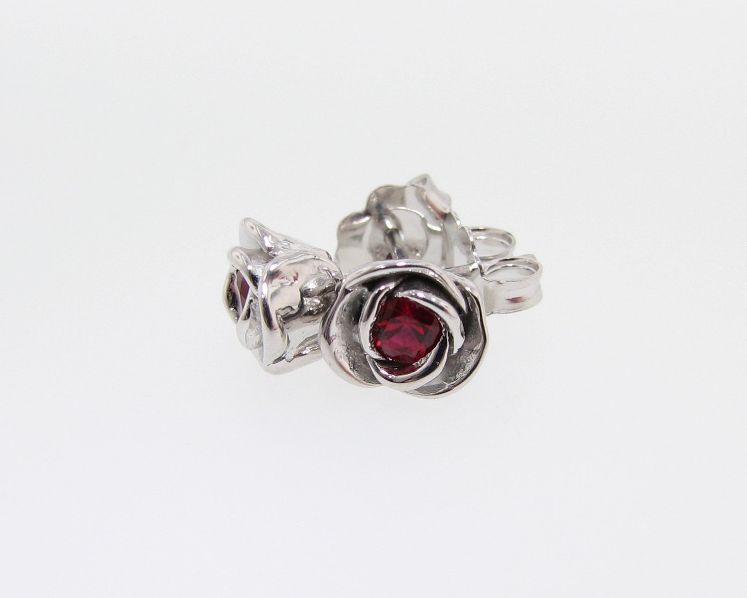 Silver &amp; Ruby Rose Earrings, Petite