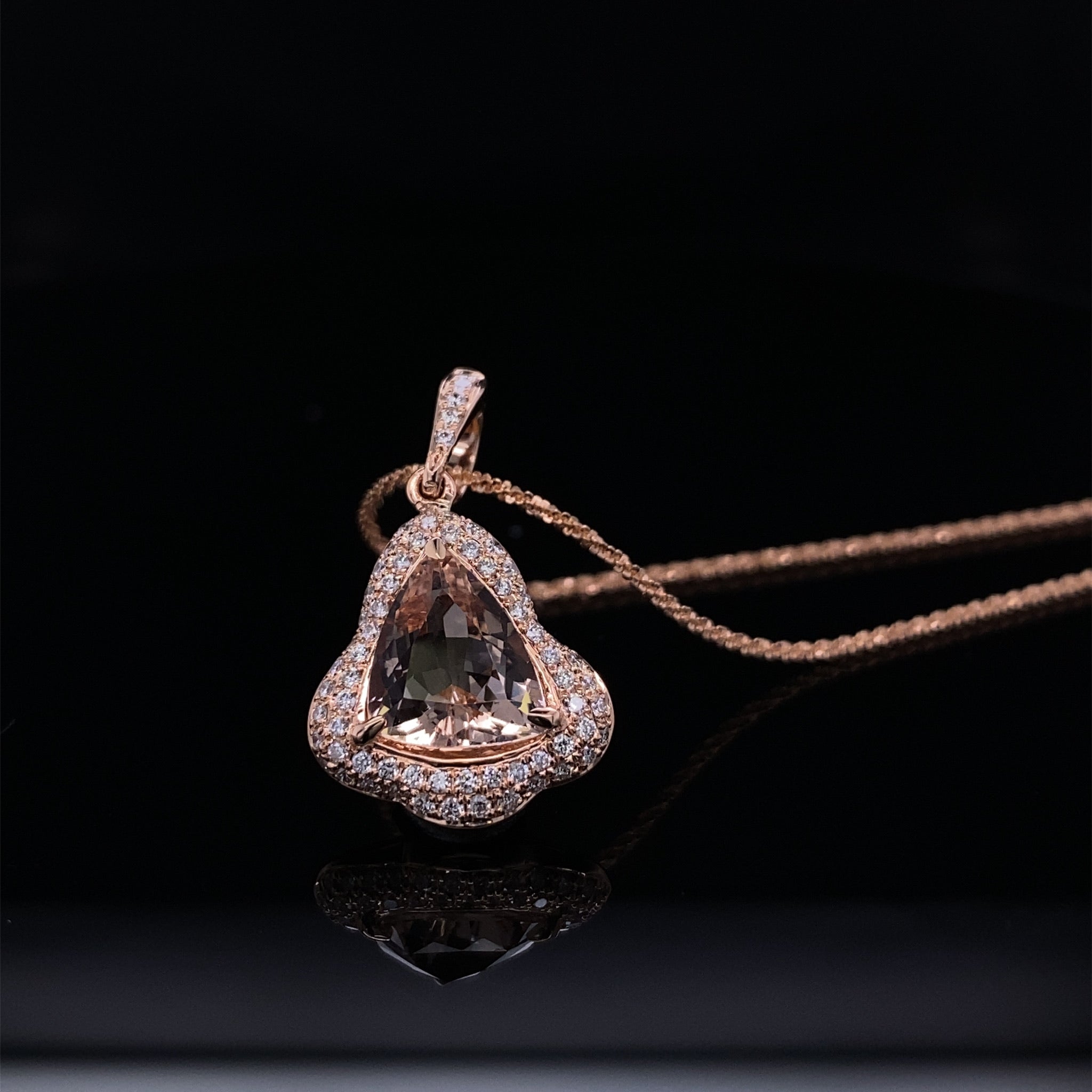 Blushing Morganite Rose Gold Diamond Trillion Pendant