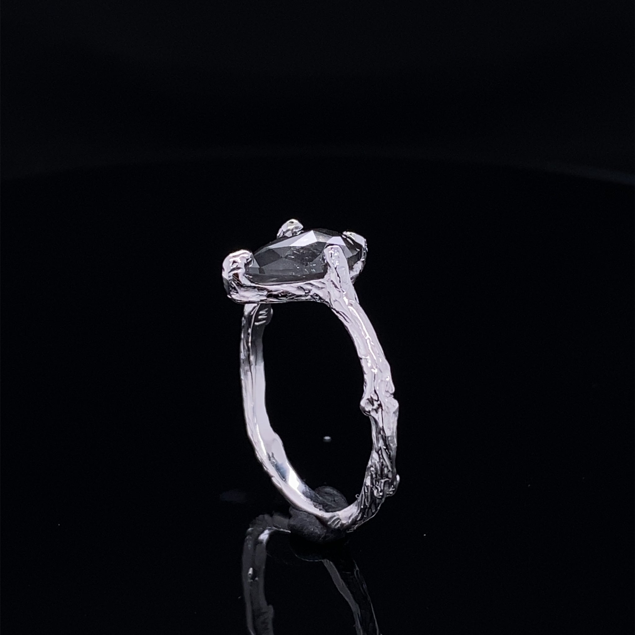 Glittering Tear Drop Grey Pepper Diamond Ring