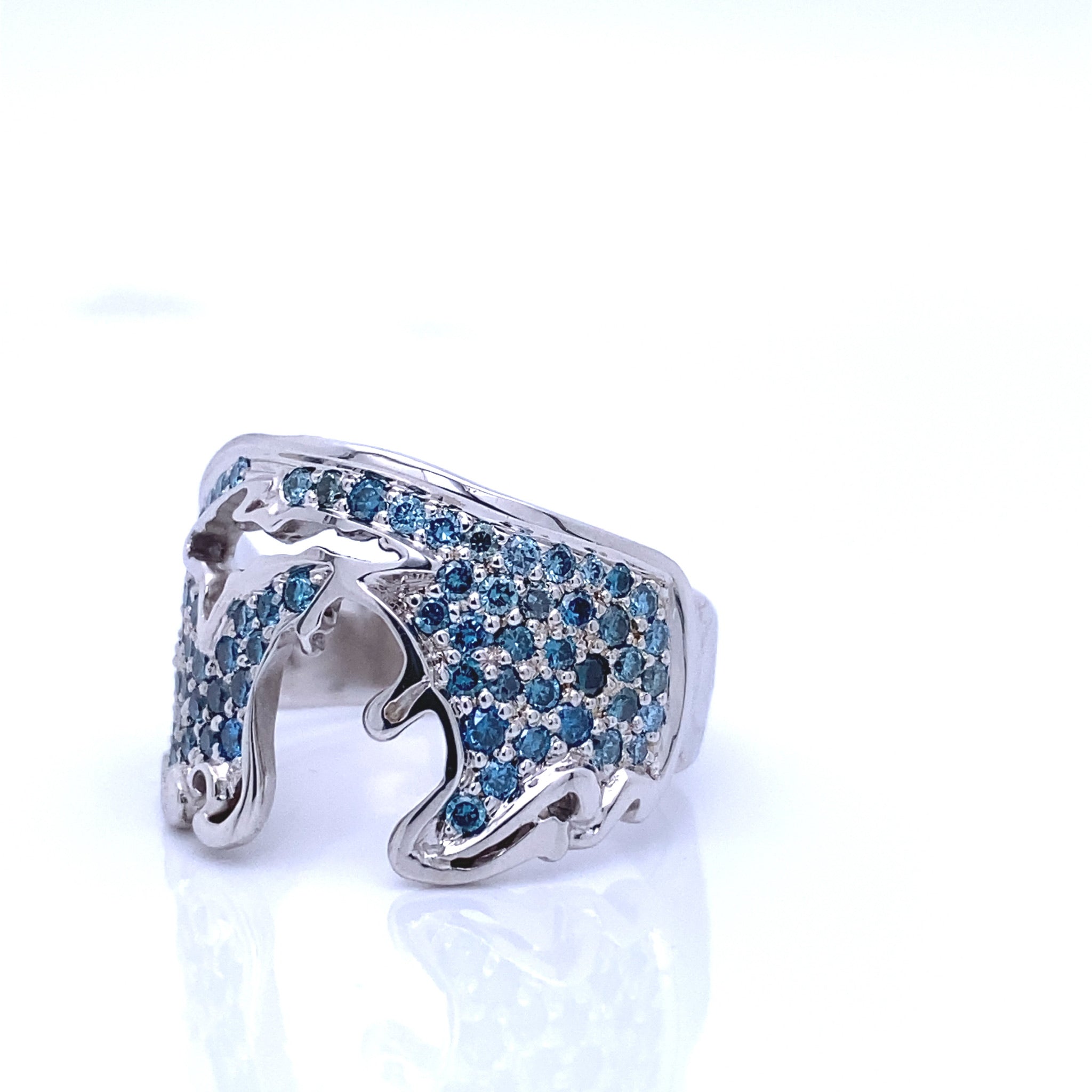 Magnificent Blue Diamond Pave Michigan Coastal Ring