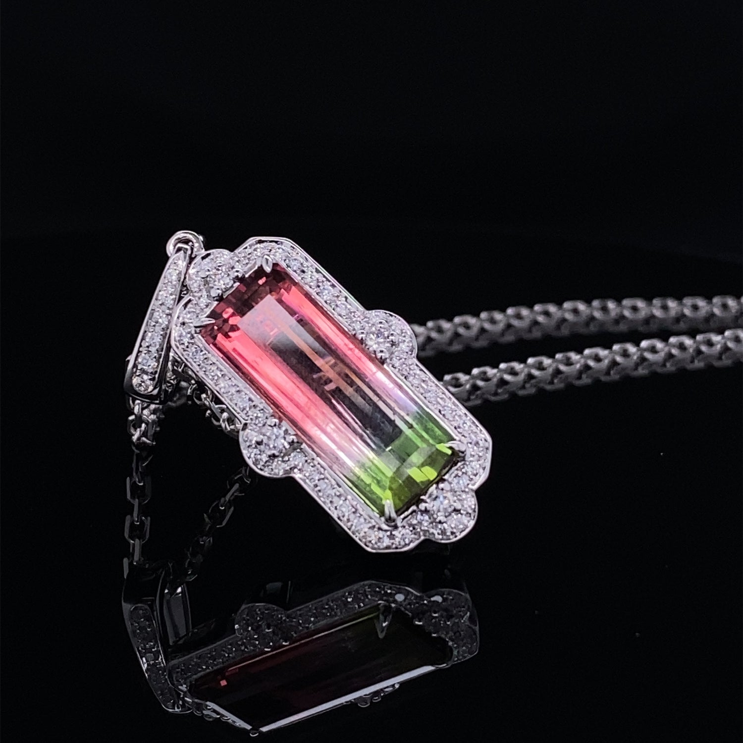 Wowza Watermelon Tourmaline Framed with Brilliant Diamonds