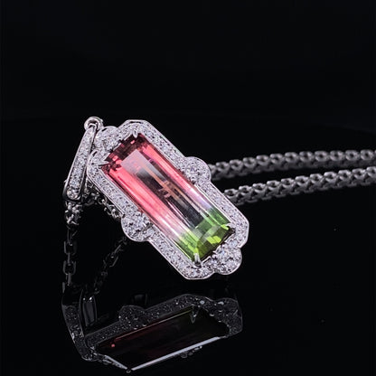 Wowza Watermelon Tourmaline Framed with Brilliant Diamonds