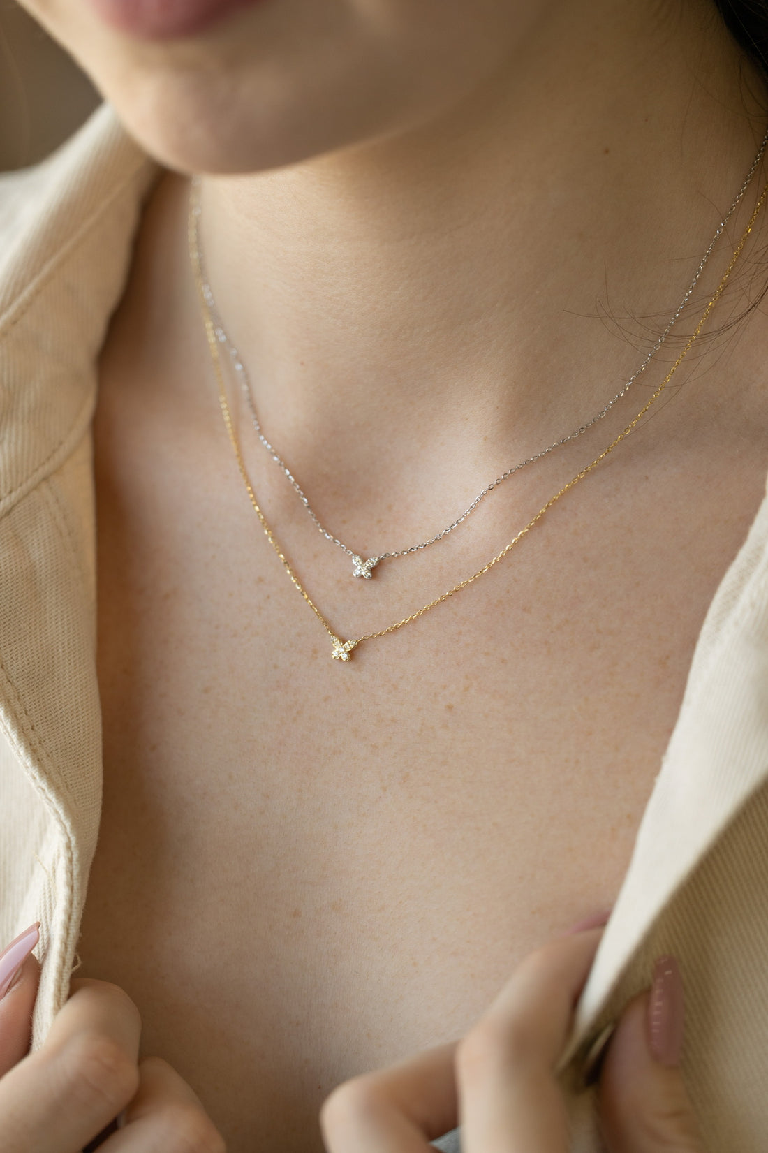 Itty Bitty Diamond Butterfly White Gold Necklace