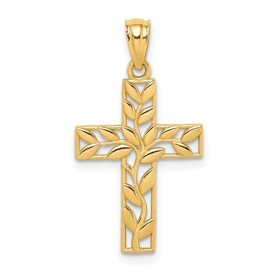 14K Yellow Gold Leaf Cross Necklace