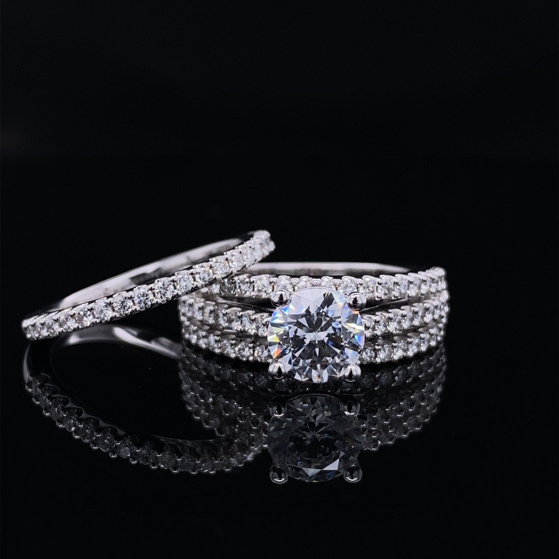 Triple Row Semi-mount Wedding Set