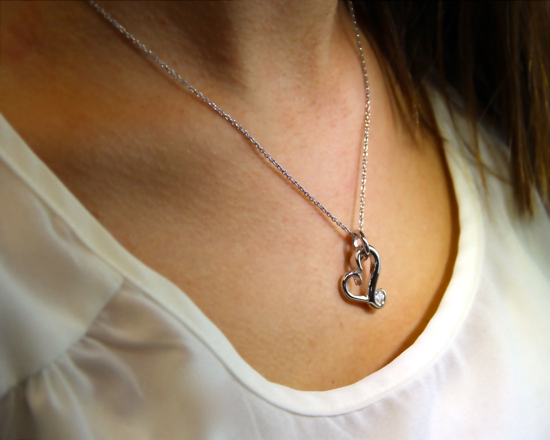 Silver Moissanite Heart Necklace, Flutter