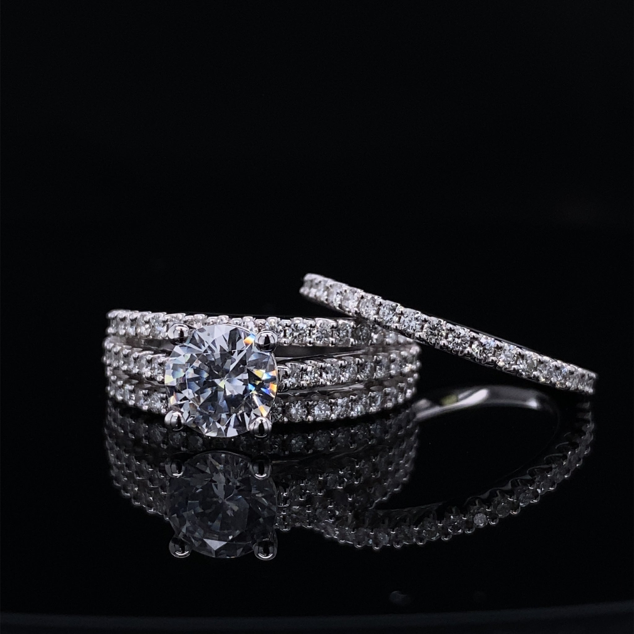 Triple Row Semi-mount Wedding Set