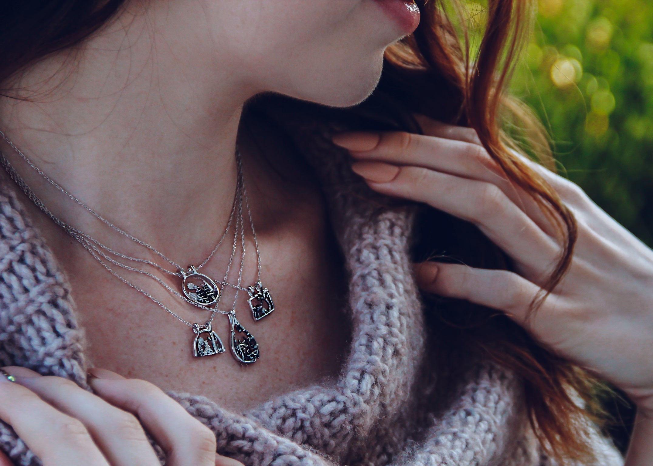 Mini Mountainscape Silver Necklace, Mountain Forest