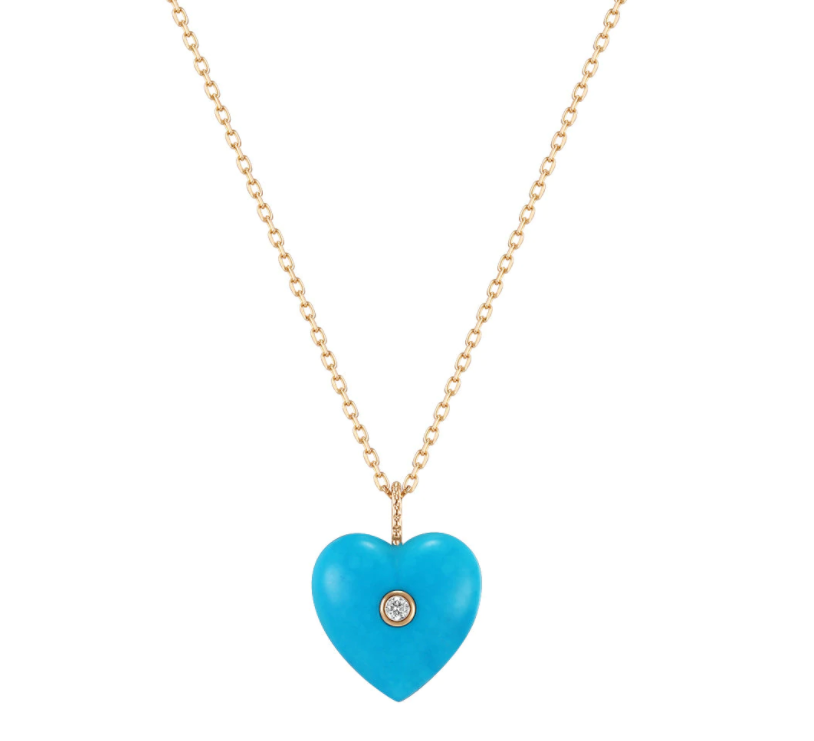 NEELA | Turquoise &amp; Diamond Puffed Heart Necklace