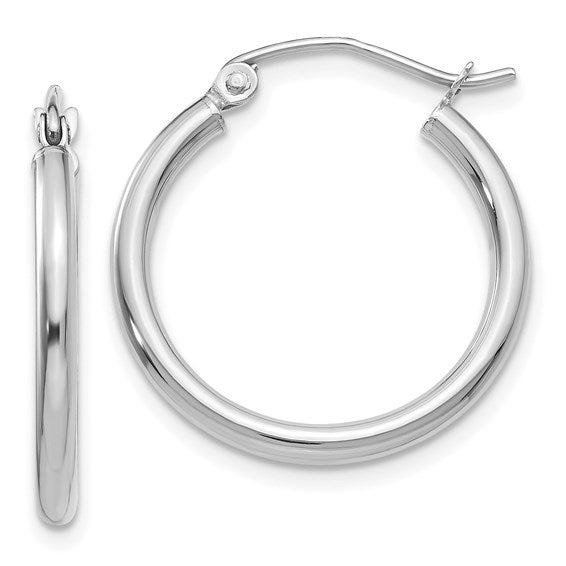 14k White Gold 20mm Polished 2mm Tube Hoop Earrings