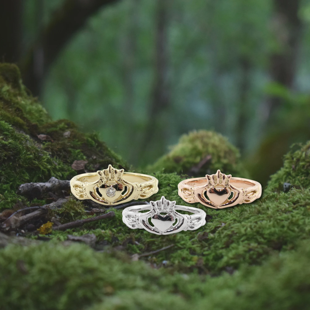 Hand Carved Celtic Knot Irish Claddagh Ring