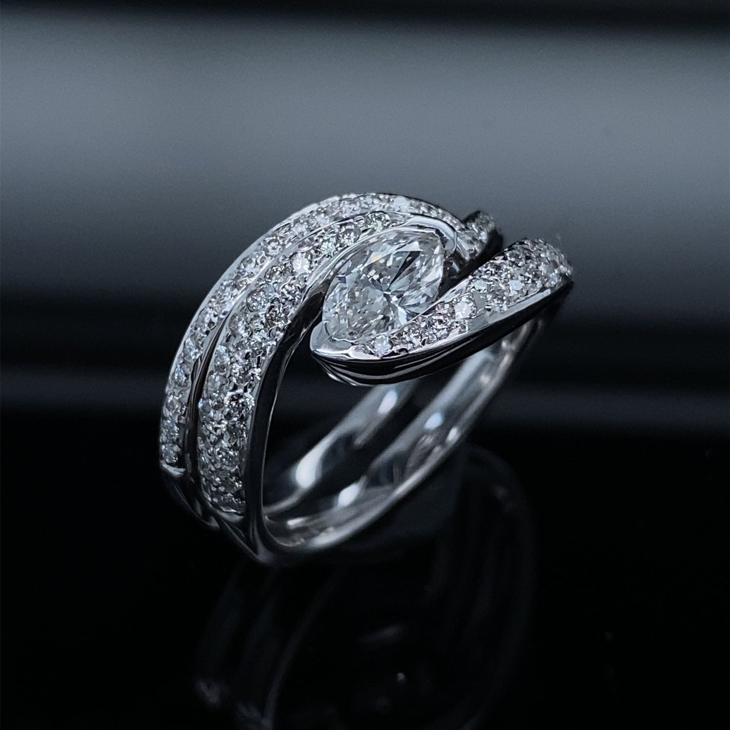 .80ctw Diamond Orbit Path Marquise Wedding Ring Set