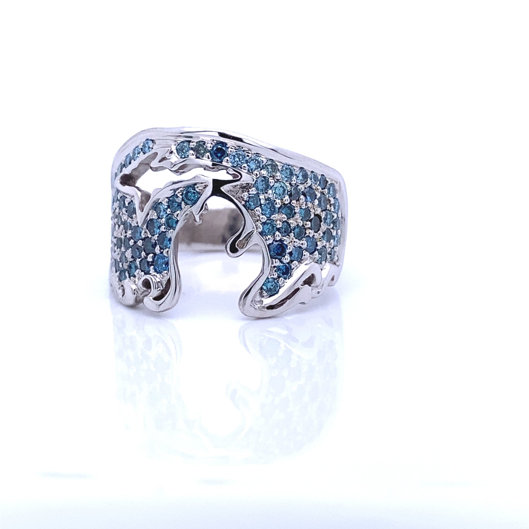 Magnificent Blue Diamond Pave Michigan Coastal Ring