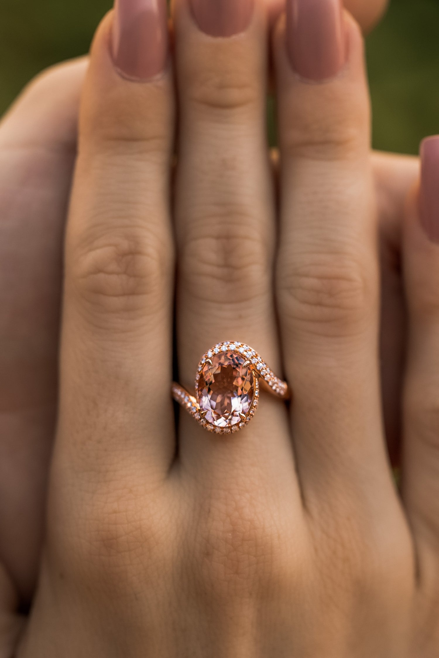 Blushing Morganite Rose Gold Diamond Bypass Ring