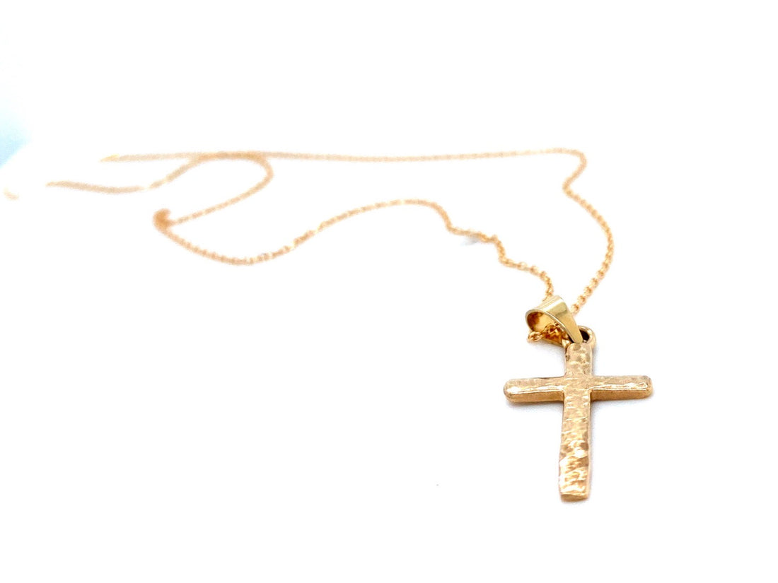 Yellow-gold-hammered-cross-necklace-wexford-jewelers