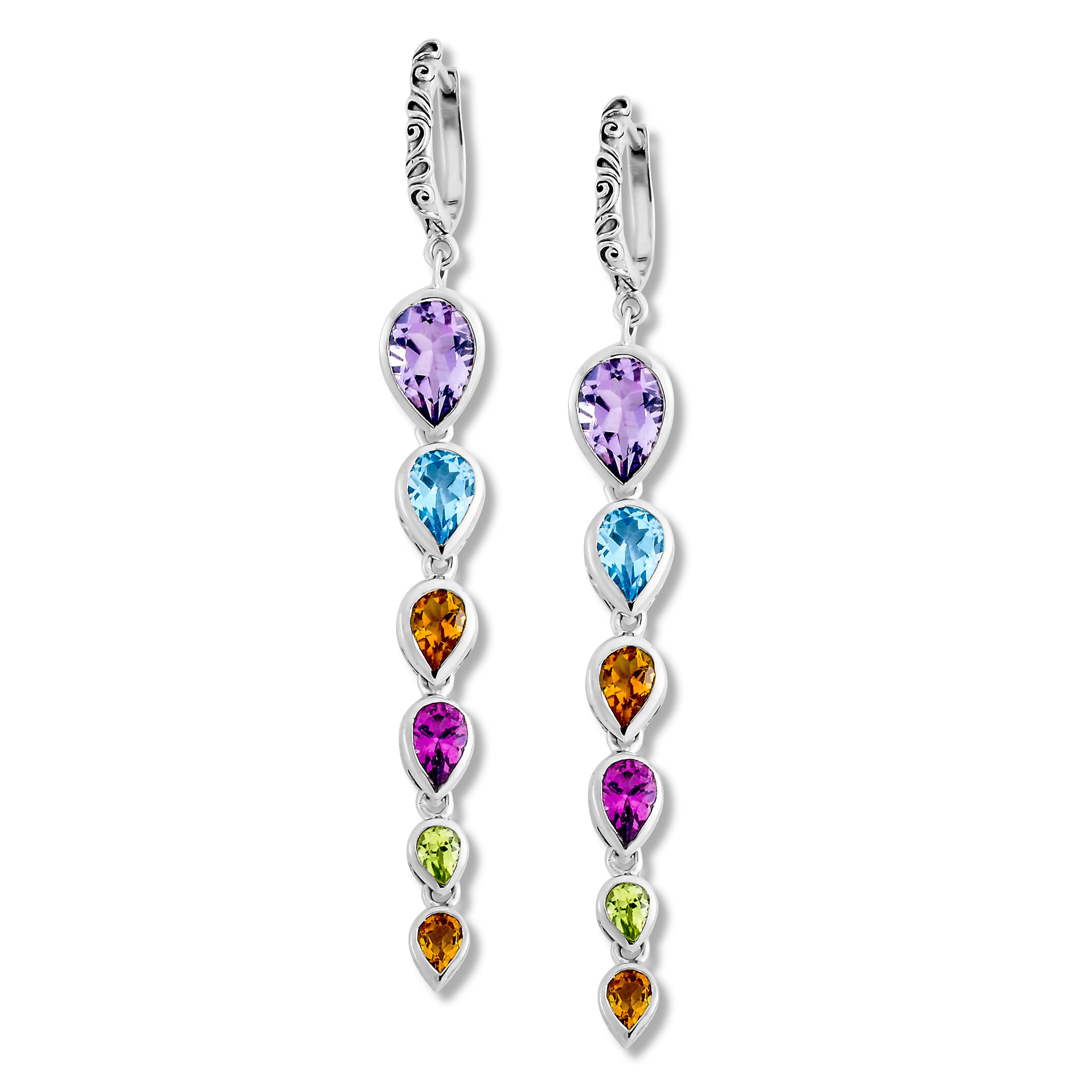 Samuel B Teardrop Multi Gem Drop Earrings