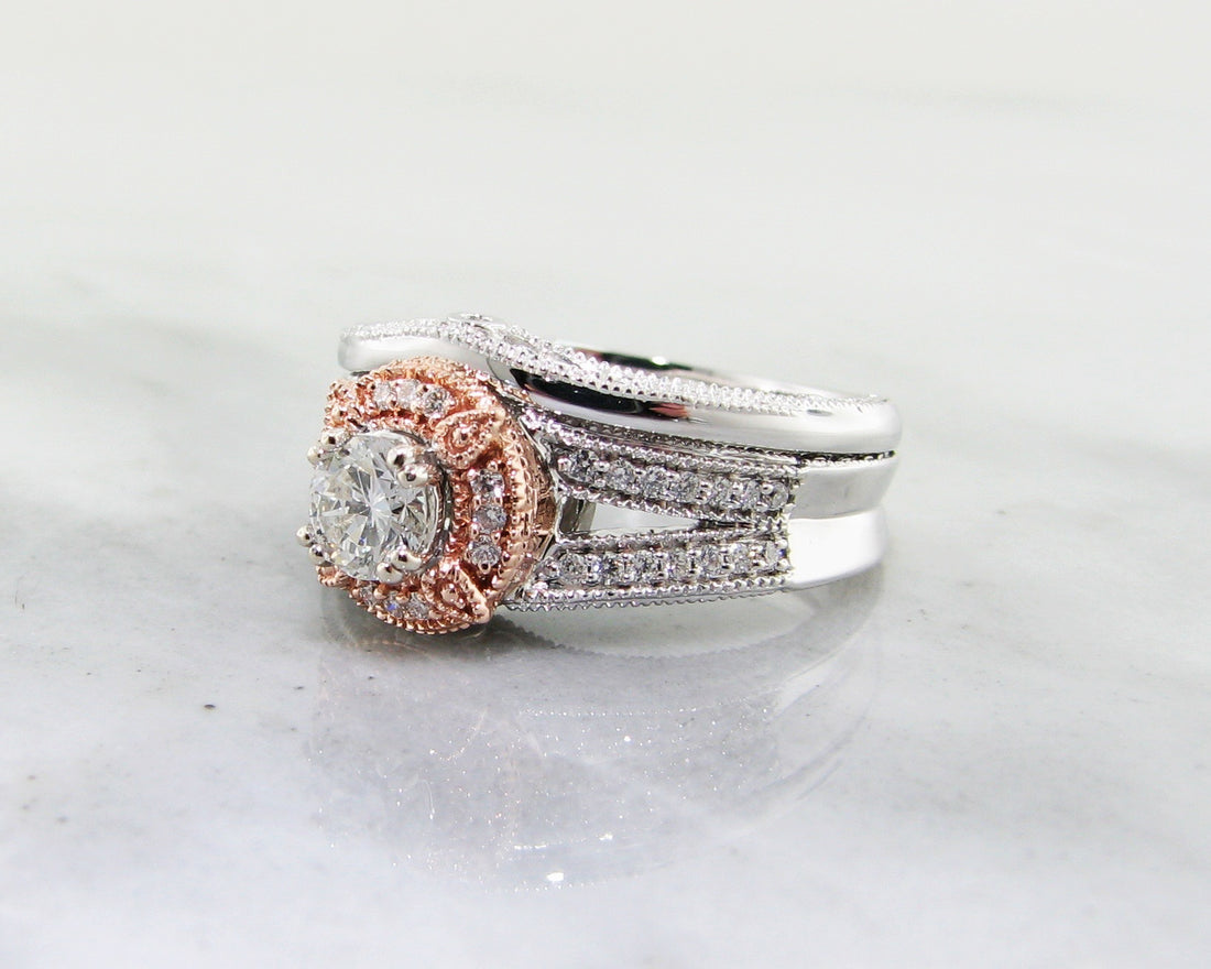 Two-Tone White Rose Gold Diamond Wedding Ring Set