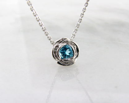 Silver Blue Topaz December Birthstone Necklace, Rose Slider