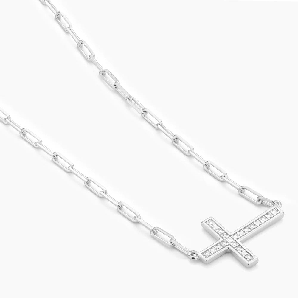 Silver Keep The Faith! Cross Pendant Necklace