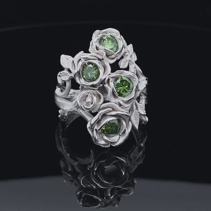 Rambling Rose Ring in Green Diamond