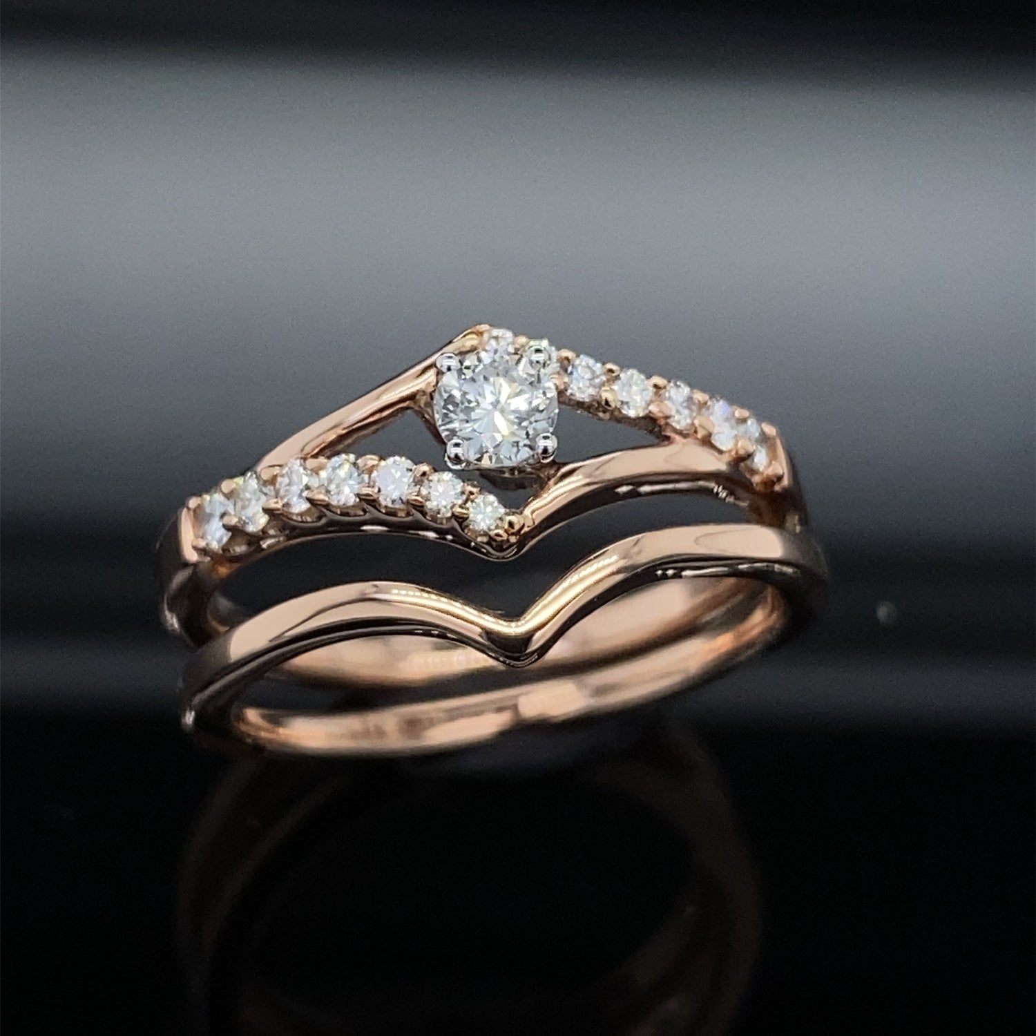 Petite Rose Gold Brilliant Diamond Wedding Set