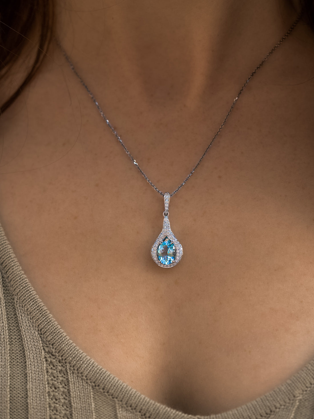 Imperial Aquamarine Diamond Encrusted Drop Pendant