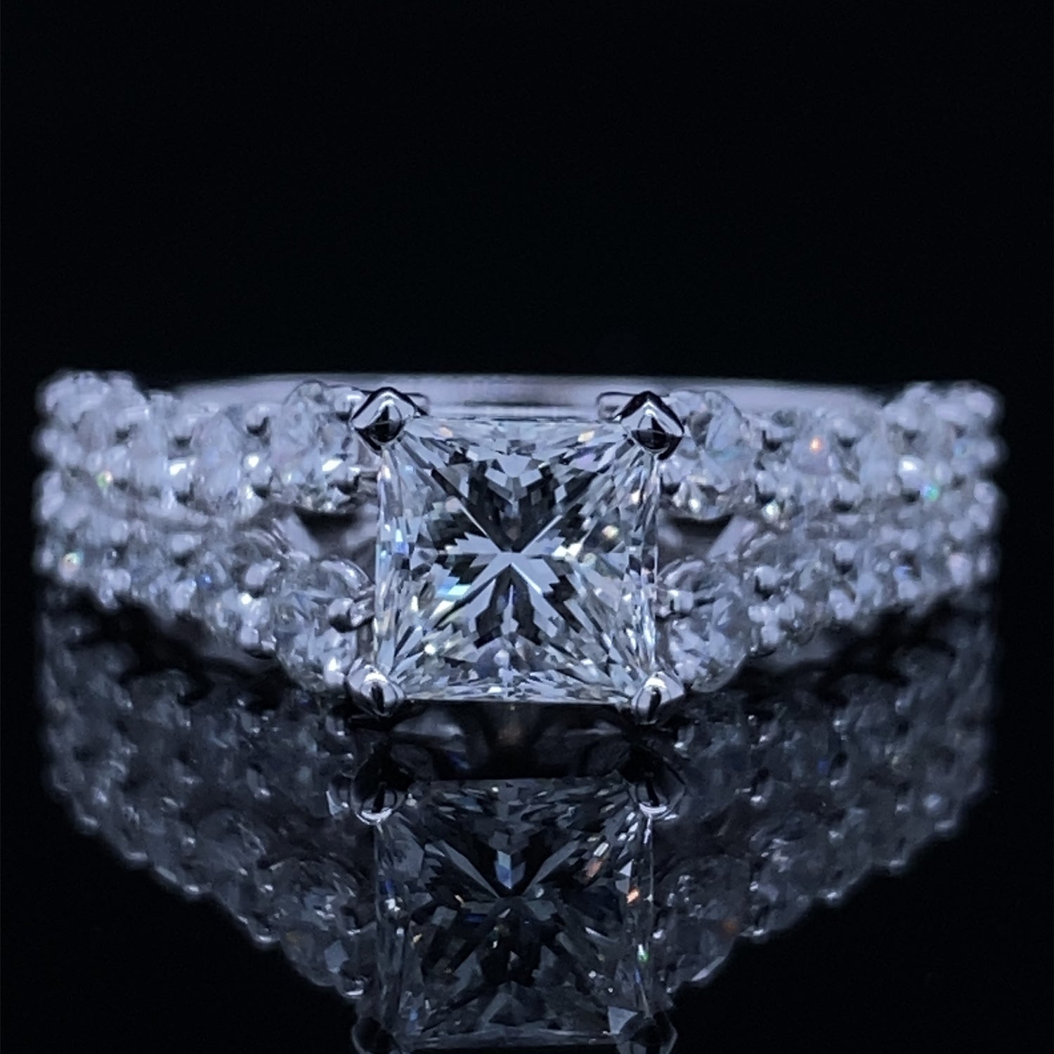 Double Row Princess Cut Diamond Cathedral Ring