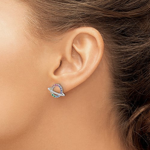 Radiant Rainbow Planet Sterling Stud Earrings