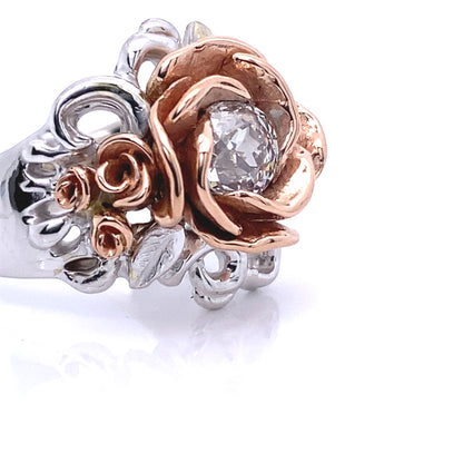 Antique Diamond Rainstorm Roses Two-tone Gold Ring