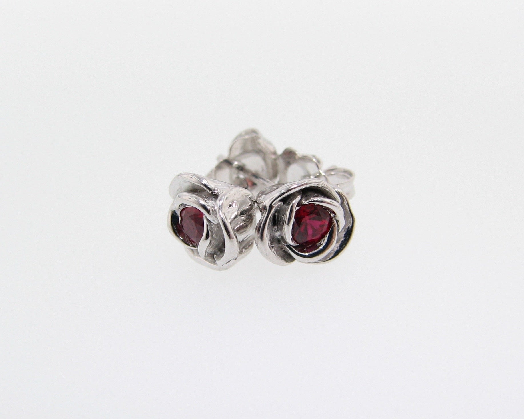 Silver &amp; Ruby Rose Earrings, Petite