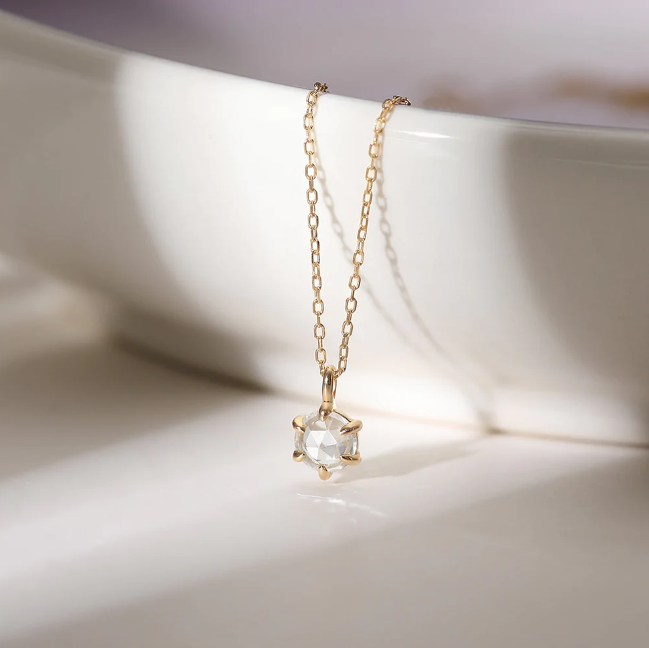 MARILYN | Rose Cut White Sapphire Solitaire Necklace